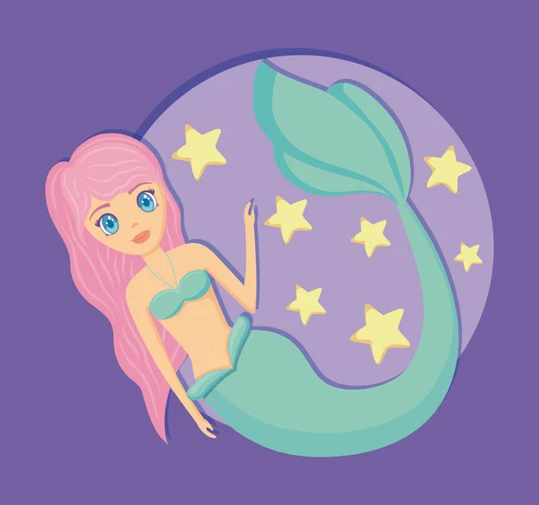 Sirena linda con estrellas icono — Vector de stock