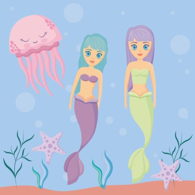 ahtapot ve deniz yıldızı ile şirin sirenler