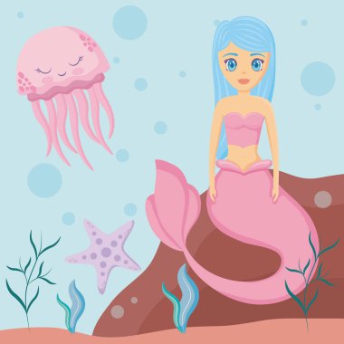 ahtapot ve deniz yıldızı ile şirin siren