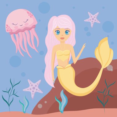 ahtapot ve deniz yıldızı ile şirin siren