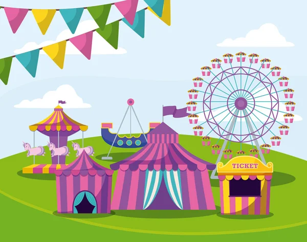 Eğlence Parkı çadır sirk ile — Stok Vektör