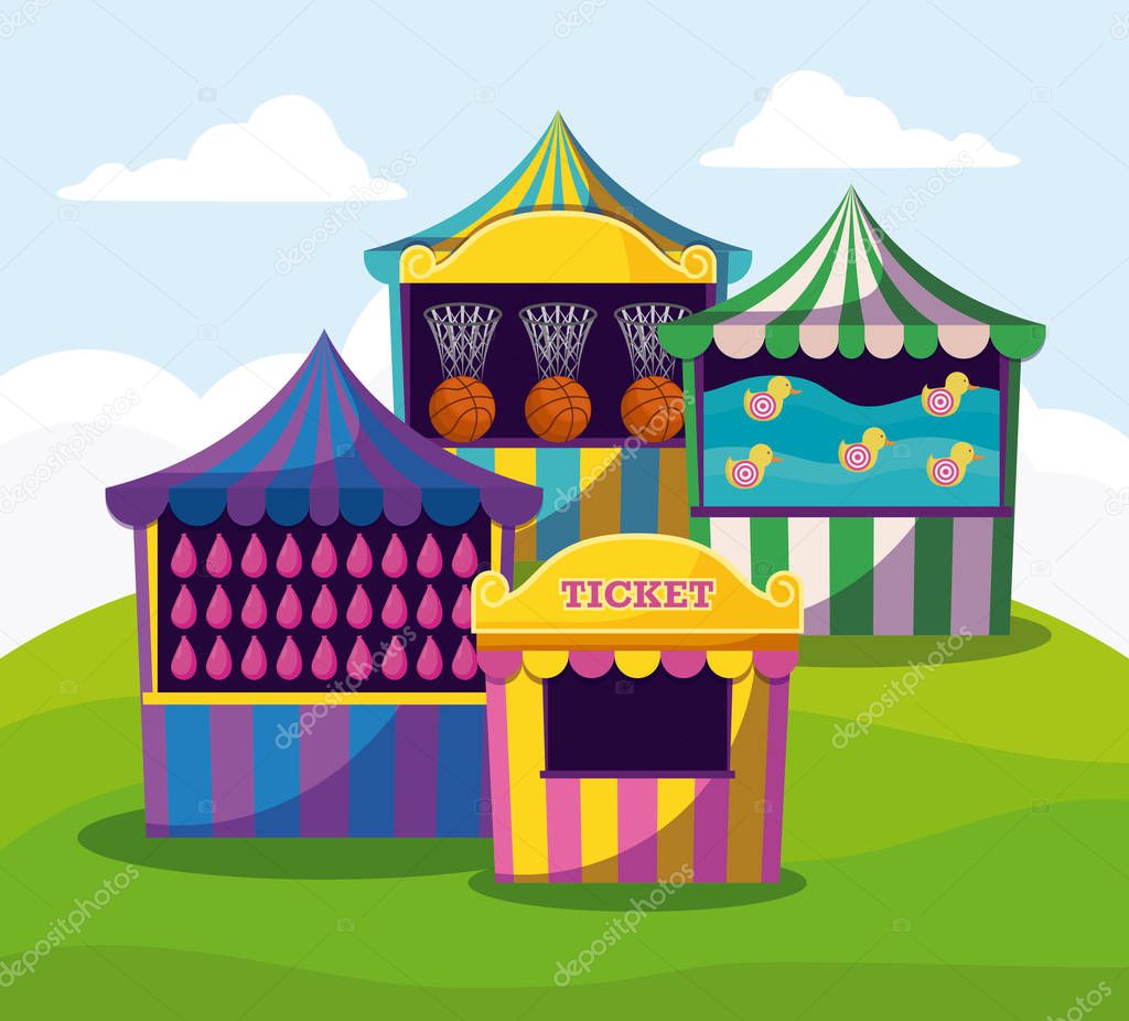 circus tents with garlands isolated icon