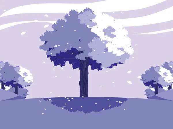 Paesaggio creativo con albero scena viola — Vettoriale Stock