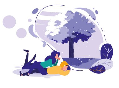 yaratıcı yatay, ağaç ve çift