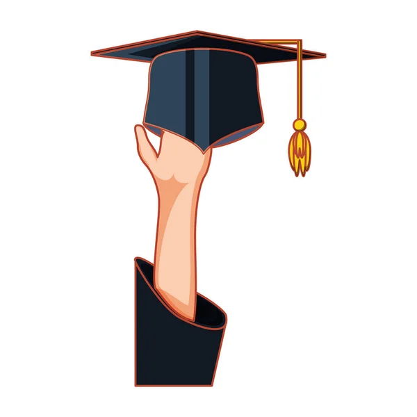 Hand mit Hut Graduierung isoliert Symbol — Stockvektor