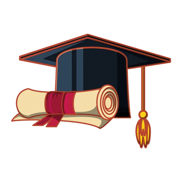 Graduación sombrero con el certificado icono aislado — Archivo Imágenes Vectoriales