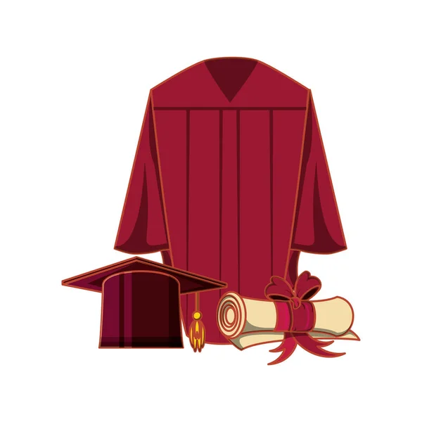 Vestido com certificado e chapéu de graduação — Vetor de Stock