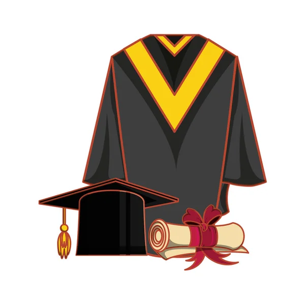 Vestido con certificado y sombrero de graduación — Vector de stock