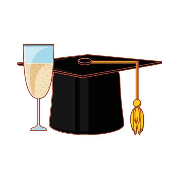 Hat graduation with cup champagne — Stock Vector