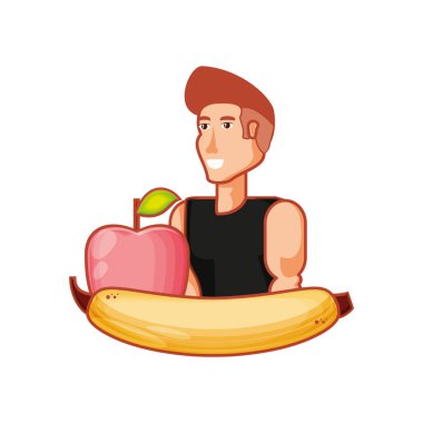 taze meyve ile genç atletik erkek vektör çizim tasarım