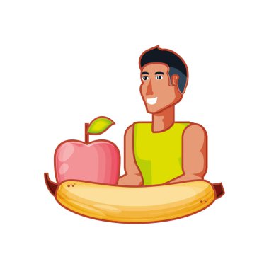 taze meyve ile genç atletik erkek