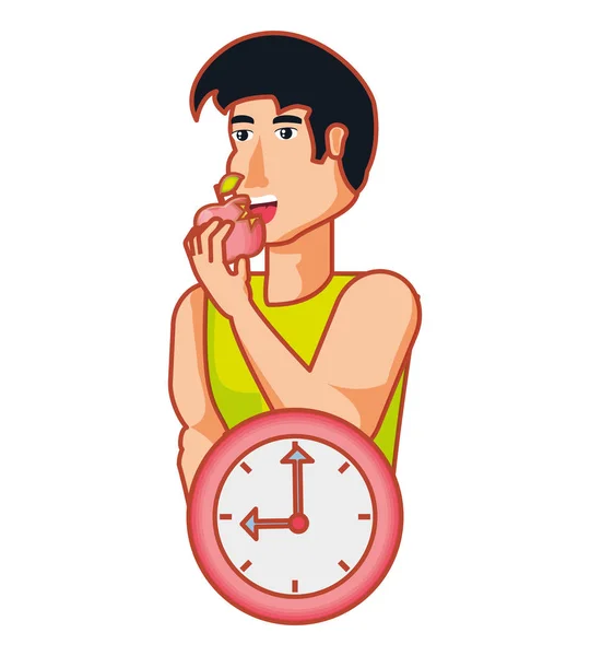 時計の青年運動食用リンゴ — ストックベクタ