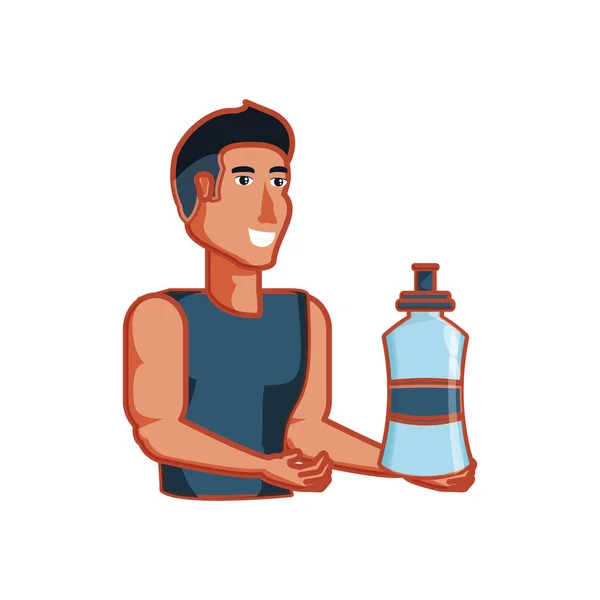 Joven atlético con botella de agua — Vector de stock