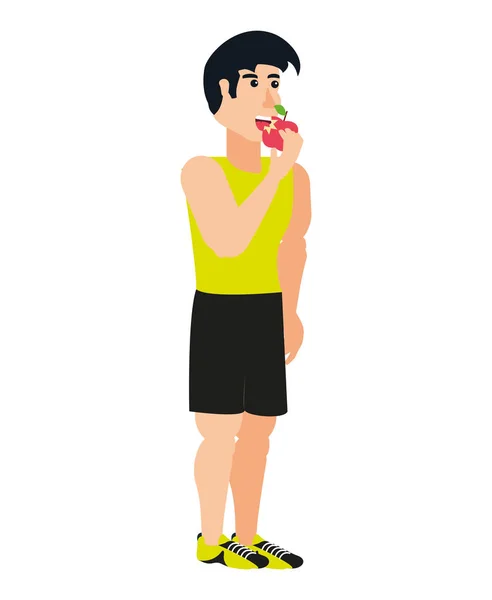 Junger athletischer Mann isst Apfel — Stockvektor