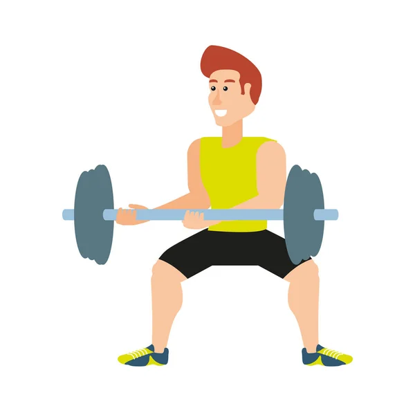 Joven atlético hombre con dumbbell deporte — Vector de stock