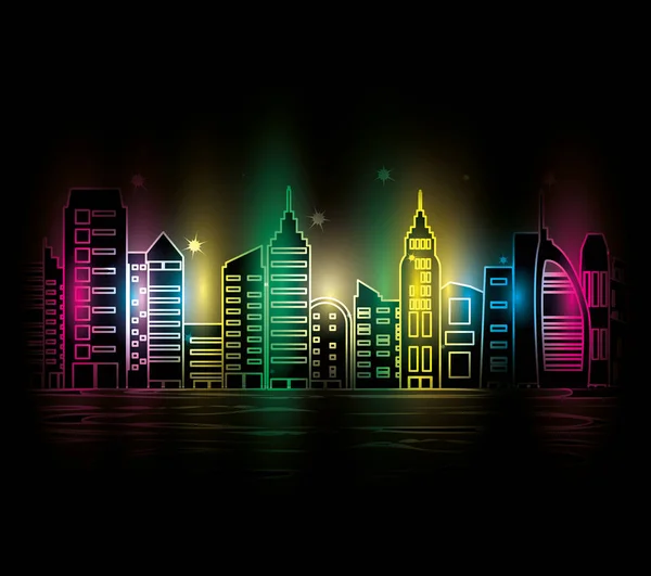 Cityscape with buildings scene night — Stock Vector