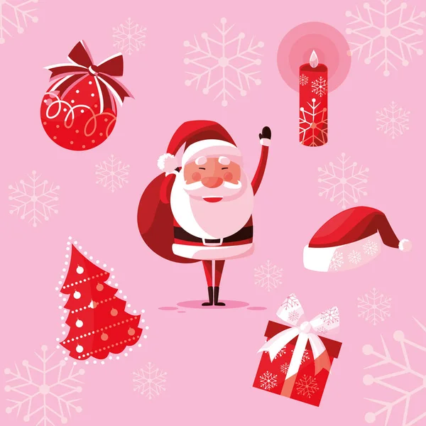 Santa claus christmas with set icons — Stock Vector