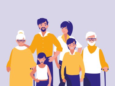 bir grup aile üyesi karakter
