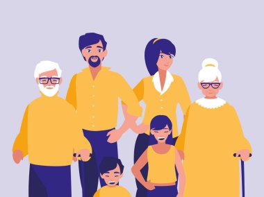 bir grup aile üyesi karakter