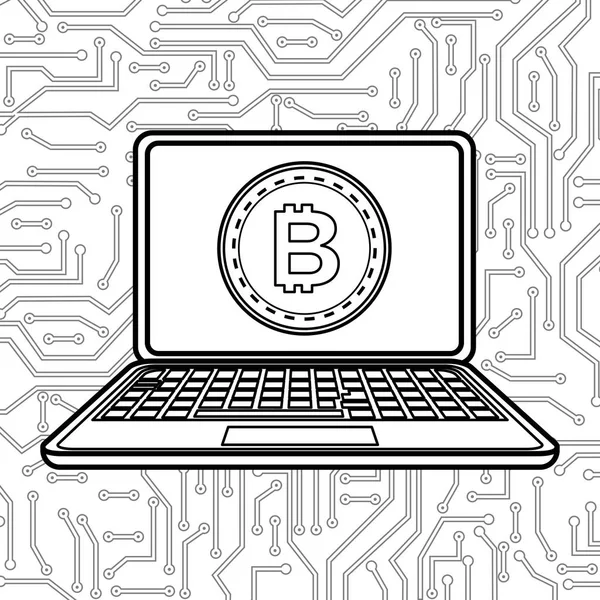 Laptop-val bitcoin virtuális érme — Stock Vector
