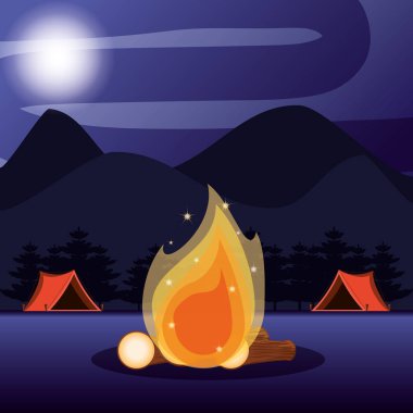 çadır ve nightscape ile kamp bölgesi