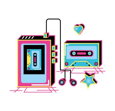 Walkman kulaklık ve doksanlı ve kaset ile retro