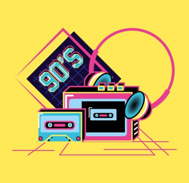 Walkman kulaklık ve doksanlı ve kaset ile retro