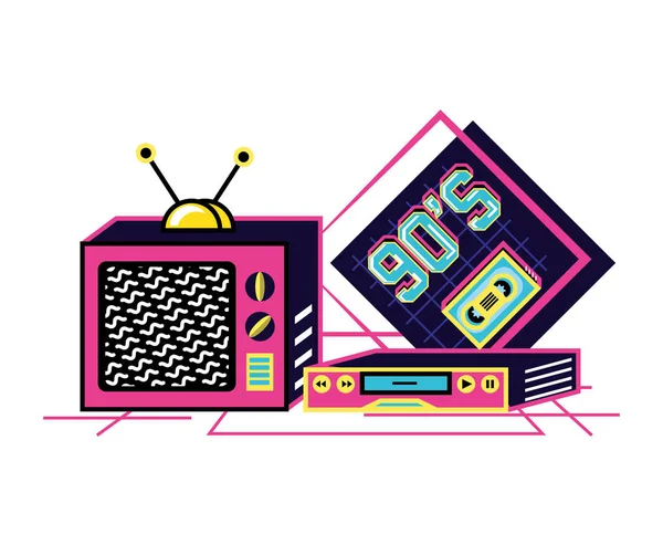 Televisor, a vhs-kilencvenes évek retro — Stock Vector