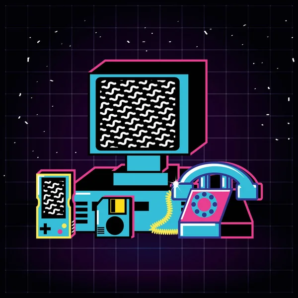 Computer en de oude retro set pictogrammen — Stockvector