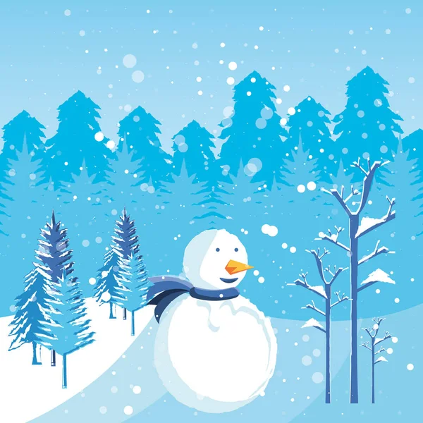 Boneco de neve com paisagem de inverno de Natal —  Vetores de Stock