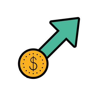 madeni para doları ile izole simgesi yukarı ok