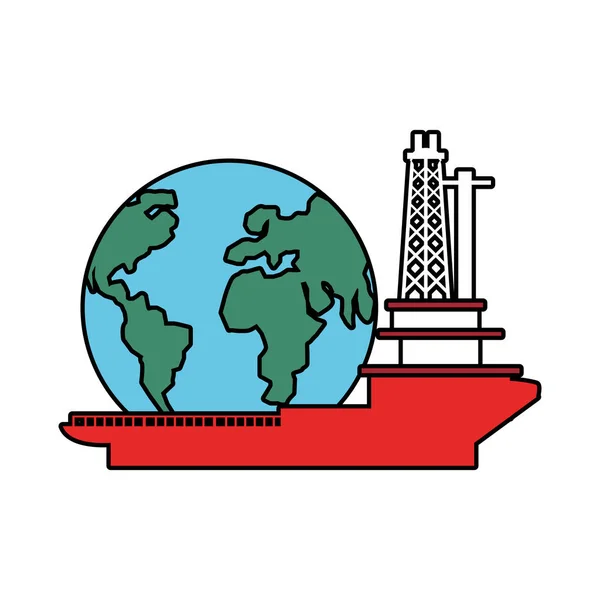 Tankfartyget fartyget industrin med världen planet — Stock vektor