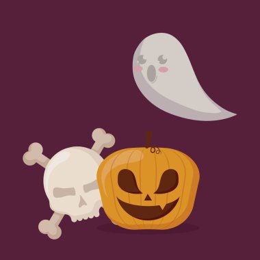 Cadılar Bayramı Balkabağı kafatası ve hayalet