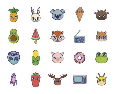 tatlı ve adorables kawaii karakter ayarla