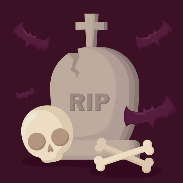 Halloween sír a koponya és a denevérek — Stock Vector