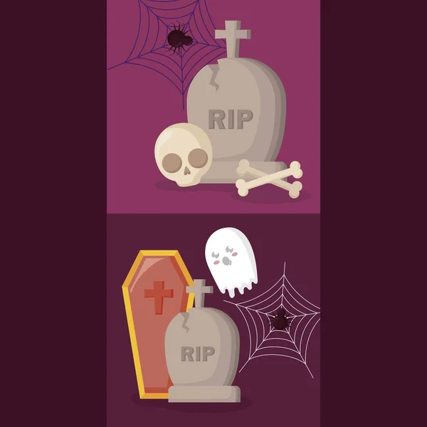 Tumbas con iconos establecidos halloween — Archivo Imágenes Vectoriales