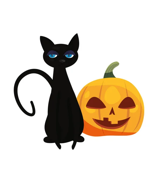 Negro gato halloween y calabaza fiesta — Archivo Imágenes Vectoriales