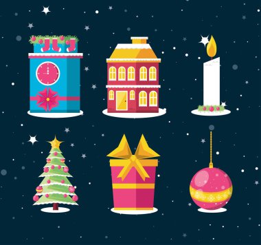 çam ağacı ve set simgeleri Noel