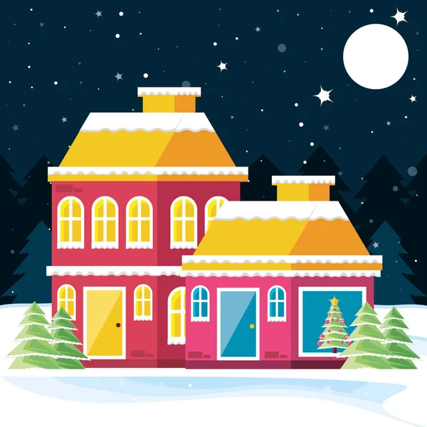 Snowscape com casas de Natal —  Vetores de Stock