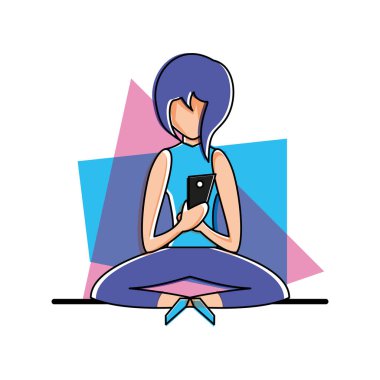 Smartphone ile oturan genç kadın