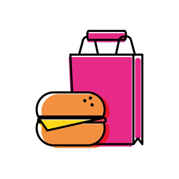 Shopping bag with hamburger fast food — Stock Vector