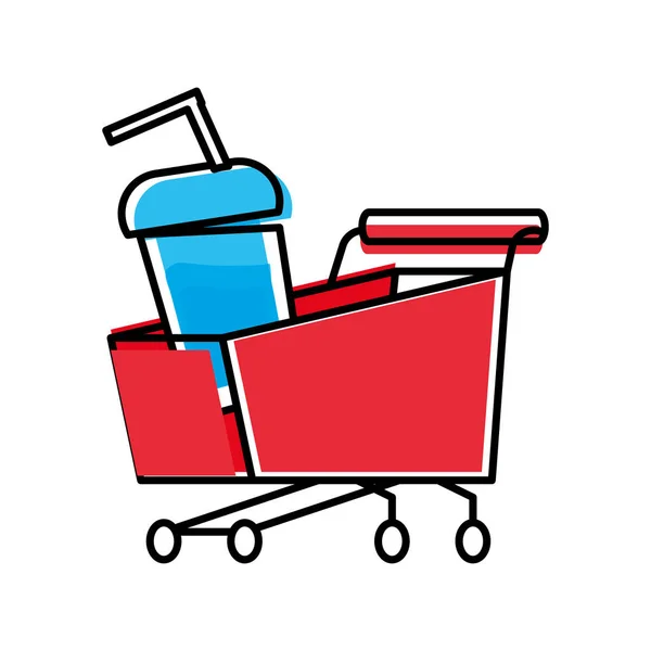 Shopping cart with bottle beverage — Stock Vector