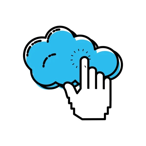 Computação em nuvem com mão tocando — Vetor de Stock