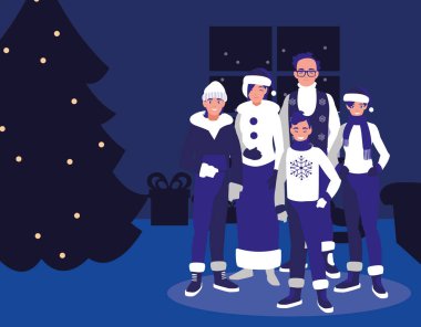 Grup aile ile Noel evde elbise