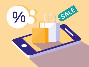 smartphone ve çanta ile online alışveriş