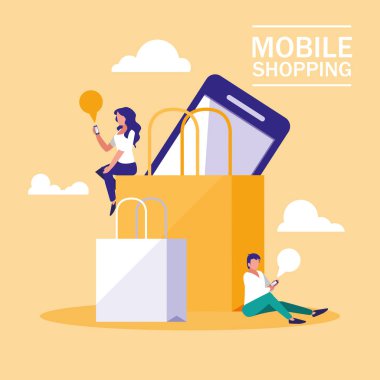 Mini insanlarla smartphone ve online alışveriş