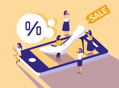 Mini insanlarla smartphone ve online alışveriş