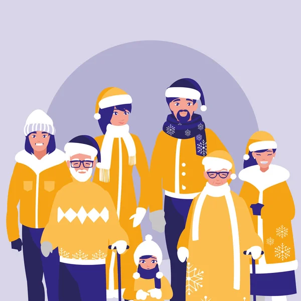Grupa rodziny z ubrania Bożego Narodzenia — Wektor stockowy