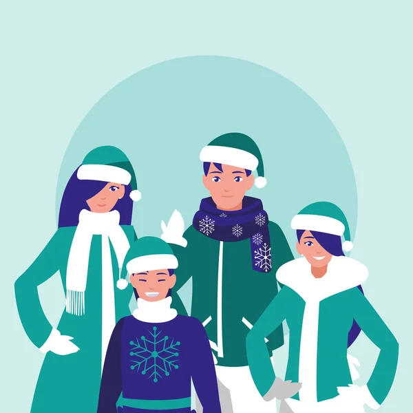 Gruppe der Familie mit Kleidung Weihnachten — Stockvektor