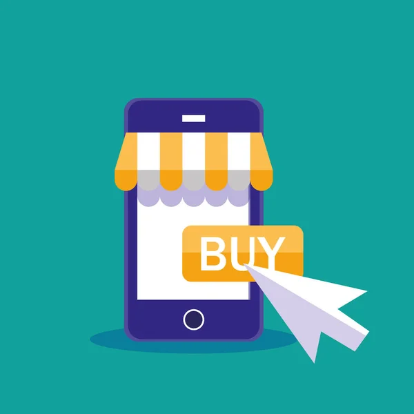 Online winkelen met smartphone en parasol — Stockvector